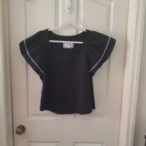 Maeve Black Blouse with White Stitching